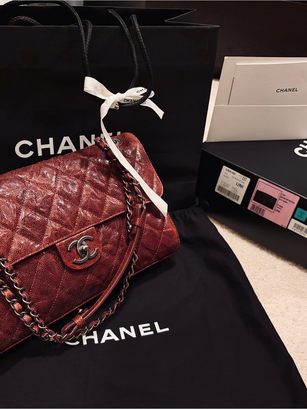 CHANEL Quilted Shoulder Bag in Deep Burgundy